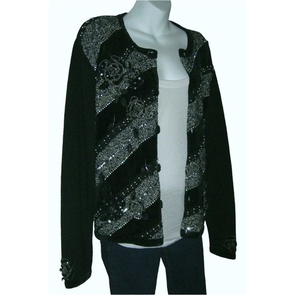 Vintage 80's Berek Sweater Cardigan Sequin Rhinestone Beaded Pearl Embroidered - Picture 3 of 12